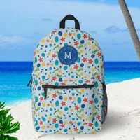 Vibrant ocean beach custom name monogram printed backpack