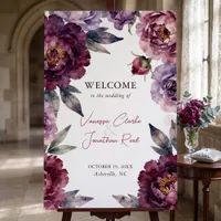 Moody Burgundy Floral Autumn Wedding Welcome Foam Board
