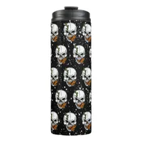 Skull with Monarch Butterflies Black Background  Thermal Tumbler