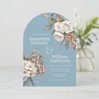 Modern Peony & Hydrangea Powder Blue Wedding Invitation