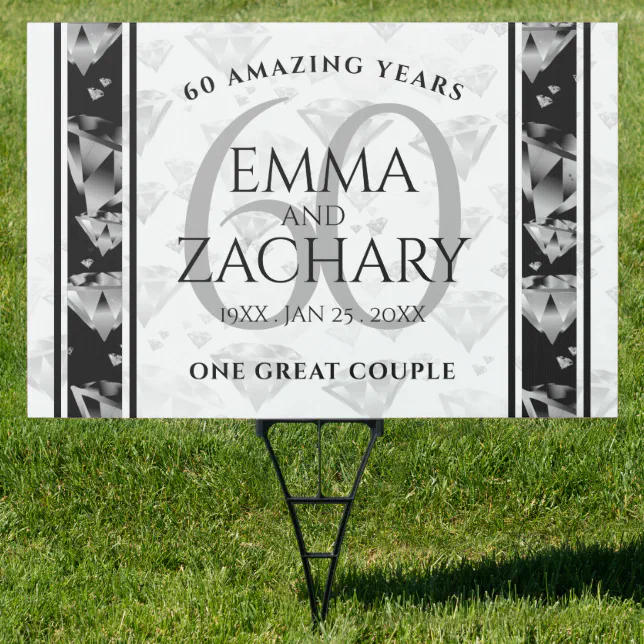 Elegant 60th Diamond Wedding Anniversary Sign