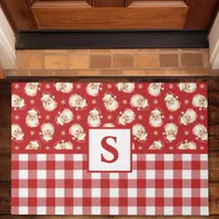 Vintage Santa Red Gingham Monogrammed Christmas Doormat