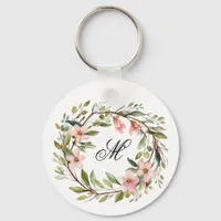 Monogram Pretty Twig and Wildflower Wreath Keychain