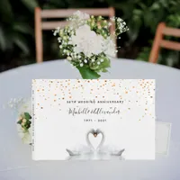 White swans birds 50th gold wedding anniversary guest book
