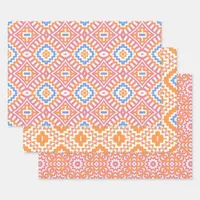 Pastel Pink Orange Moroccan Geometric Patterns Wrapping Paper Sheets