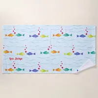 Cute Romantic Ocean Fish in Love Beach Towel