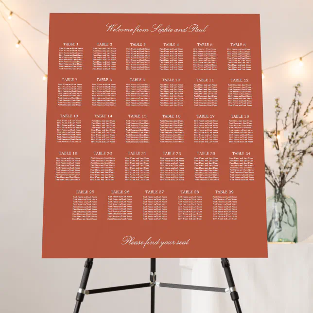 Terracotta 29 Table Wedding Seating Chart Foam Board