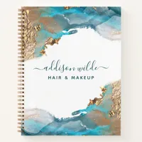 Blue And Gold Modern Watercolor Ink Business Notebook