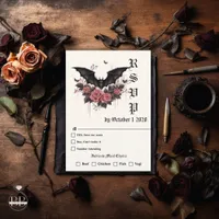 Modern Goth Bat and Rosewood  RSVP Card