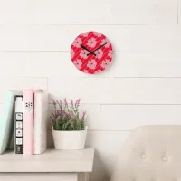 Pink Flowers And Stripes Wall Clock