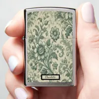 Vintage Sage Green Floral  Zippo Lighter