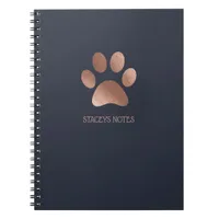 Rose Gold And Navy Paw Print Logo Personalized Notebook