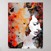  Woman and Butterflies Messy Painting Poster