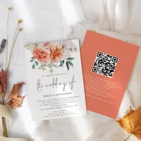 Peach Peonies Florals QR Code Wedding  Invitation