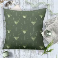 Deer Antlers Arrows Pattern V2 Green ID861 Throw Pillow