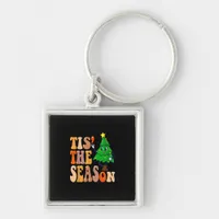 Groovy Tis The Season Christmas Pine Tree Keychain