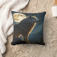 Majestic Wolf Howling Under Full Moonlight Throw Pillow