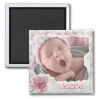 Add your baby's photo, Pretty Pink Lacy Magnet