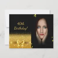 Elegant 40th birthday invitation black gold photo