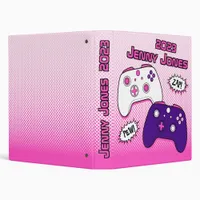 Gamer Girl Name Year Pink Controller School Binder