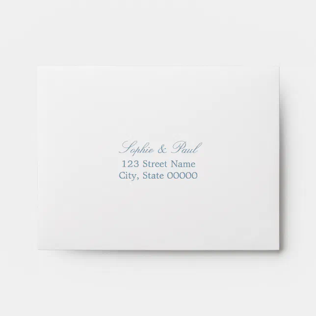 White Dusty Blue Lined Self Addressed RSVP Envelope