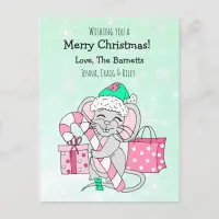 Wishing you a Merry Christmas Cute Mouse Holiday Postcard