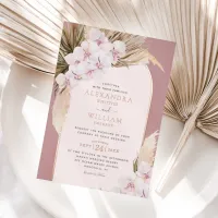 Rose Gold Foil Dusty Rose Pampas Tropical Wedding Foil Invitation