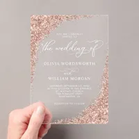 Elegant Rose Gold Glitter Script Wedding Acrylic Invitations