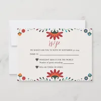 Mexican Folk Art Floral Botanical Fiesta Wedding RSVP Card