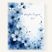 Pretty Floral Blue Botanical Watercolor Diary or Notebook