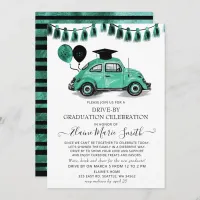 Vintage Teal Beetle Balloons Drive By Graduation Invitation