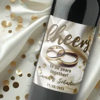 Intertwined Gold Rings 50th Wedding Anniversary Wine Label