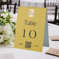 Gold black business logo QR code table number Table Tent Sign