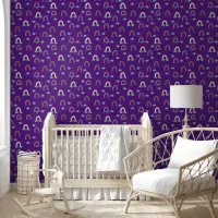 Cute Rainbows & Clouds Royal Purple Baby Nursery Wallpaper