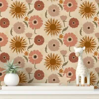 Retro Pink and Mustard Floral Wallpaper