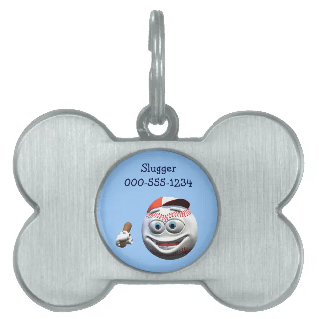 Funny Cartoon Baseball with Bat Pet ID Tag