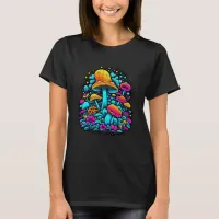 Retro Neon Mushrooms and Flowers  T-Shirt