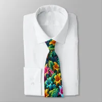 Bold Floral Explosion in Electric Colors Neck Tie