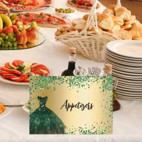 Emerald green gold party food table card