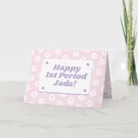 Happy First Period Name Pink Pastel Daisy Pattern Card