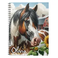 Pretty Pinto Brown and White Horse on Rustic Farm Notebook