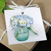 Blue Hydrangea Flowers in Jar Wedding Favor Tags