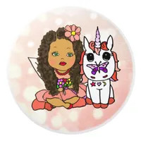 Coral Bokeh Fairy and Unicorn Ceramic Knob