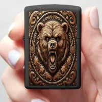 Leather-Like looking Bear Angry Head Zippo Lighter