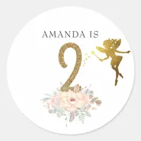 Pink and Gold Fairy themed Girl 2nd Birthday Party Classic Round Sticker