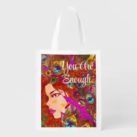 You Are Enough Abstract Art | Women with Feathers Grocery Bag