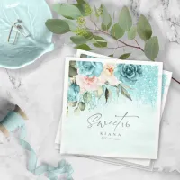 Floral Sparkles Sweet Sixteen Teal ID912 Napkins