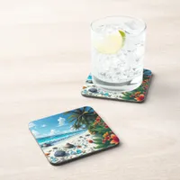 Pretty Tropical Beach Scene Coastal   Beverage Coaster