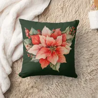 Elegant Red Poinsettia Christmas Throw Pillow