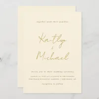 Gold & Cream Wedding Invitation Modern Handwriting